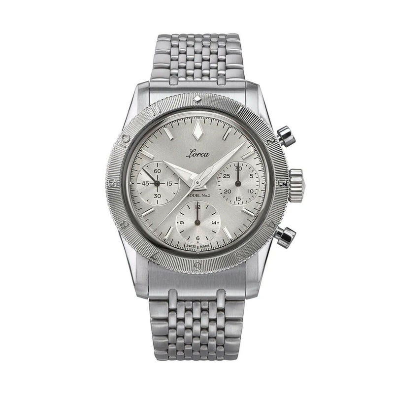 Lorca Watches / ロルカ ウォッチ モデル No.2 クロノグラフ シルバー ステンレススチール ブレスレットの公式ECサイト掲載画像