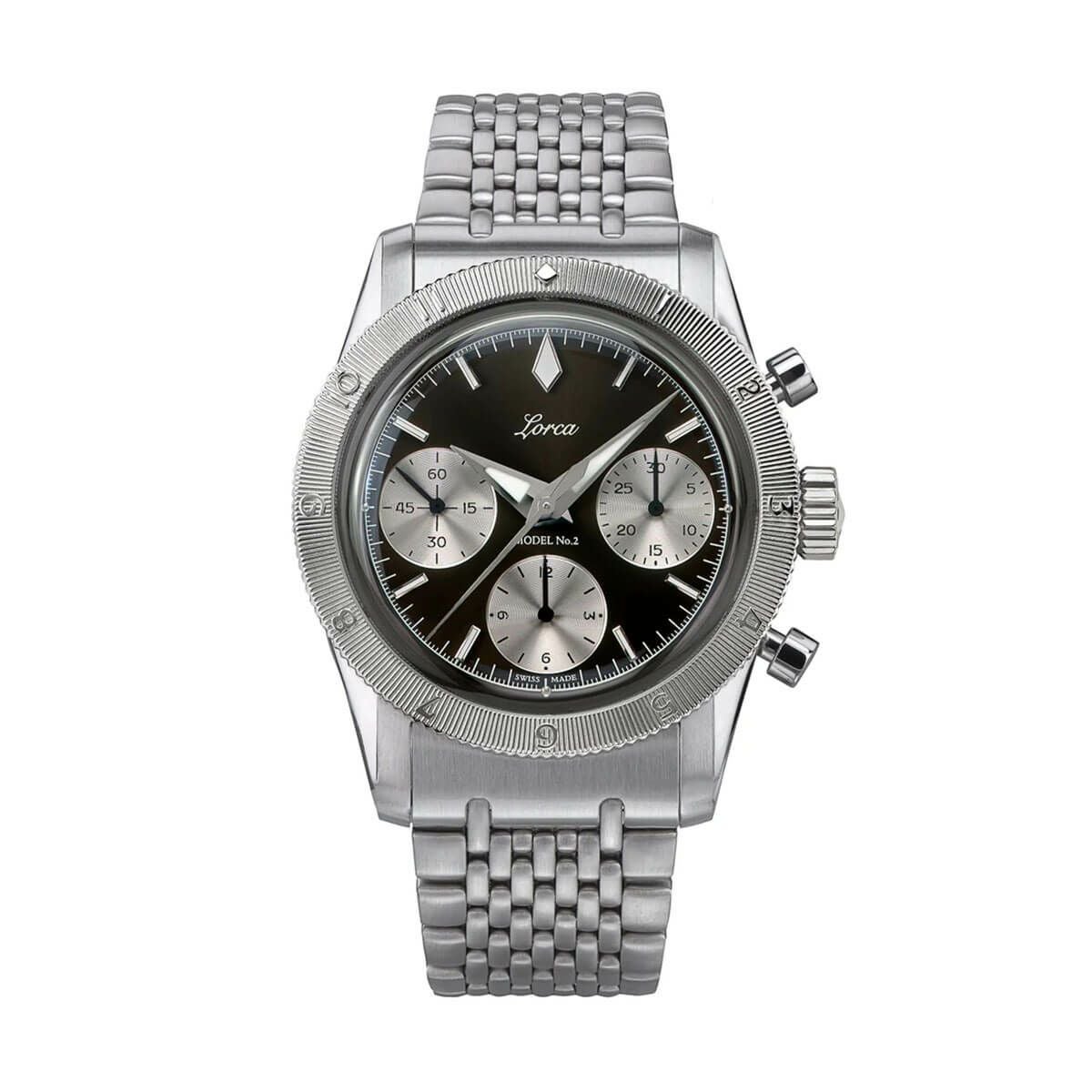 Lorca Watches / ロルカ ウォッチ モデル No.2 クロノグラフ ゴールデングレー ステンレススチール ブレスレットの公式ECサイト掲載画像