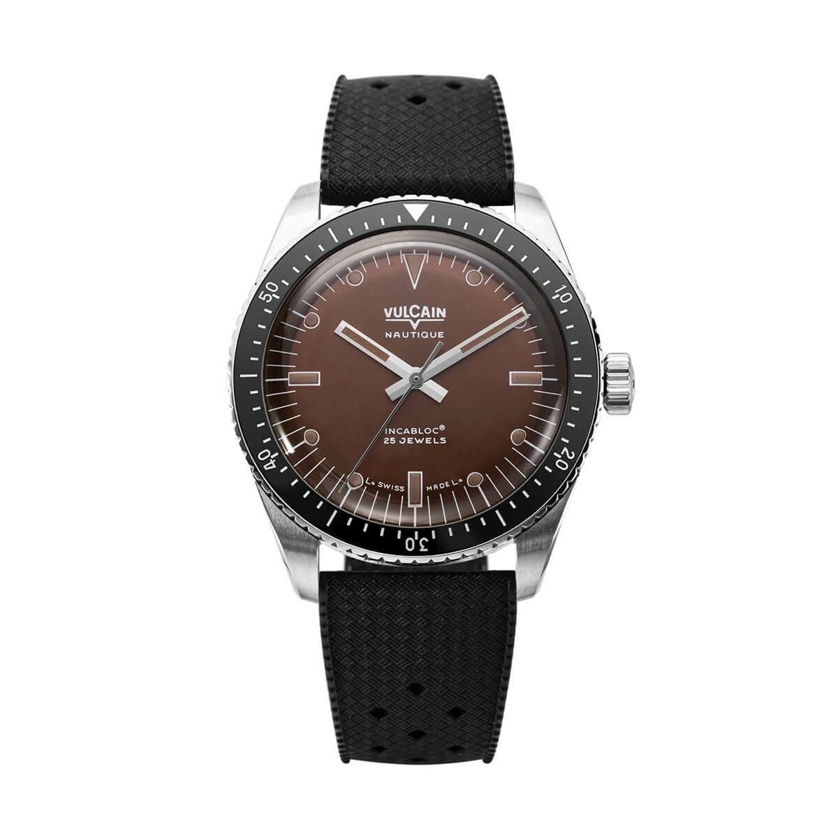 VULCAIN / ヴァルカン スキンダイバー ノーティック スチールケース スチールフルケースバック ブラウンダイヤル ラバーストラップの公式ECサイト掲載画像