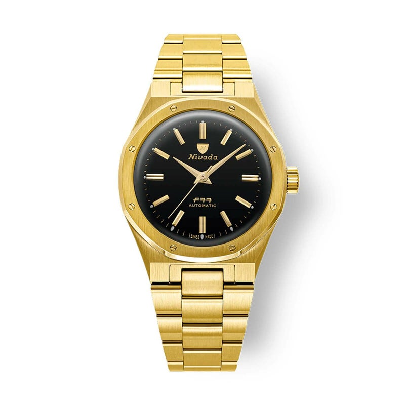 Nivada Grenchen / ニバダ グレンヒェン F77 Mark 2 ブラックオニキス ダイヤル ゴールド ブレスレットの公式ECサイト掲載画像