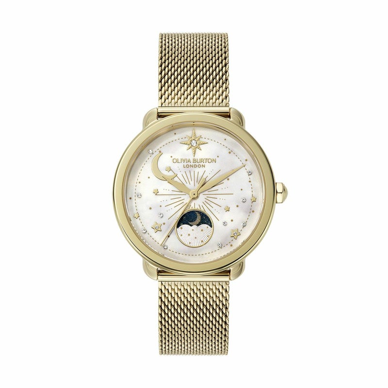 OLIVIA BURTON / オリビア・バートン セレスティアル 34mm ムーンフェイズ ホワイト＆ゴールドメッシュの公式ECサイト掲載画像