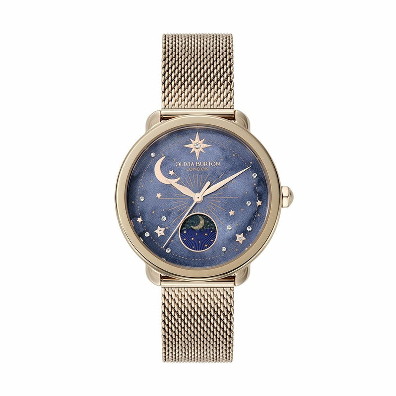 OLIVIA BURTON / オリビア・バートン セレスティアル 34mm ムーンフェイズ ネイビー＆ローズゴールドメッシュの公式ECサイト掲載画像