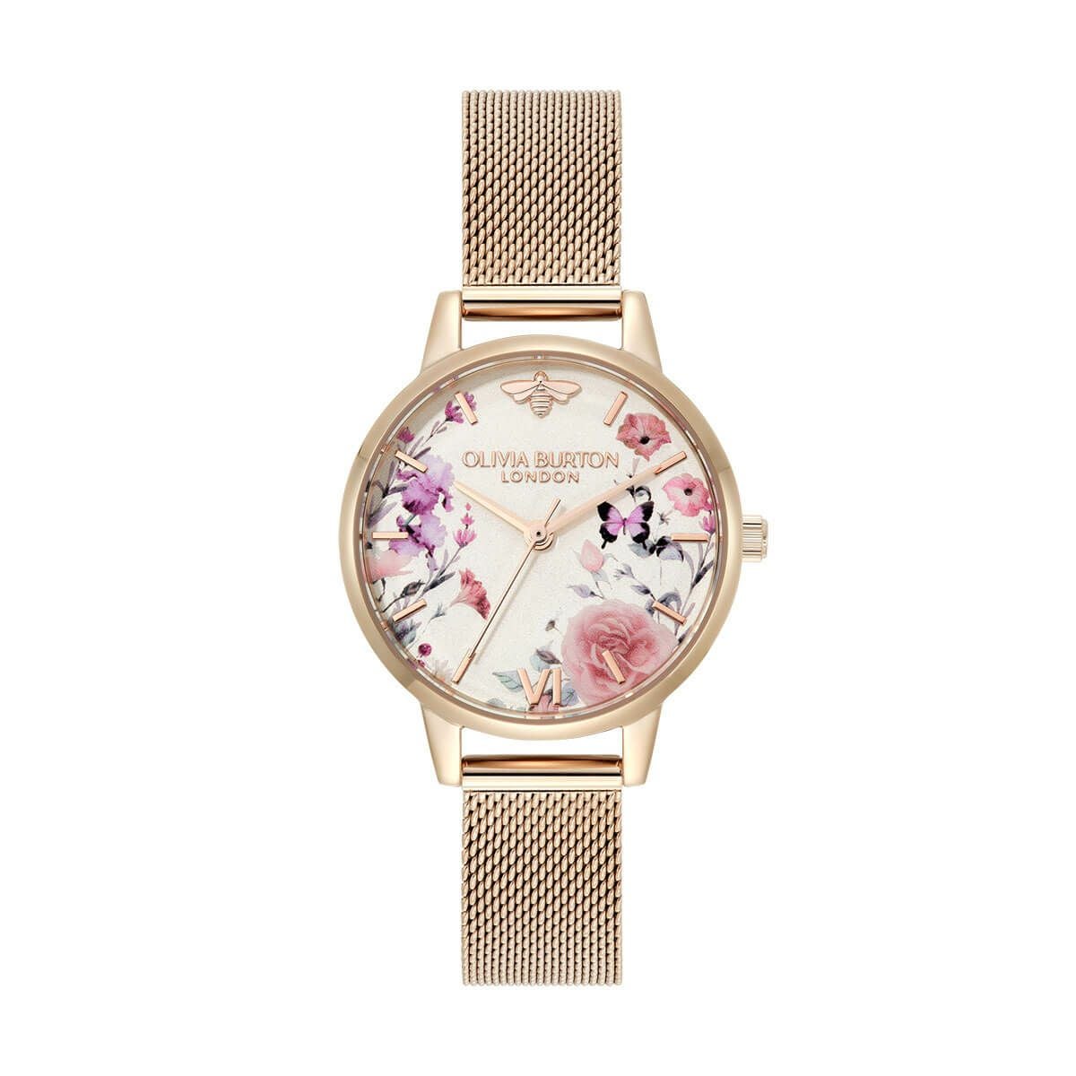 【オリジナルカードケースプレゼント】OLIVIA BURTON / オリビア・バートン シグネチャー 30mm イラストレイテッド フローラル ローズゴールド メッシュの公式ECサイト掲載画像