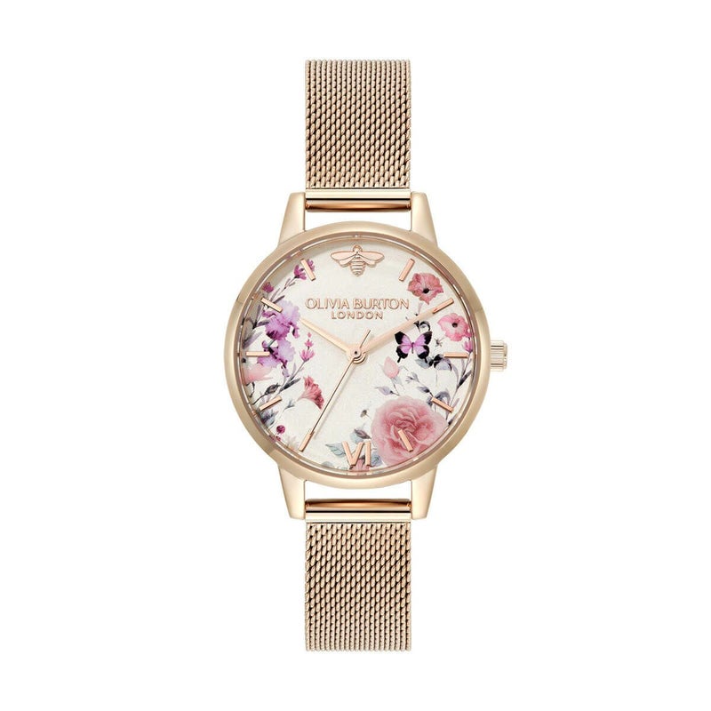 【オリジナルカードケースプレゼント】OLIVIA BURTON / オリビア・バートン シグネチャー 30mm イラストレイテッド フローラル ローズゴールド メッシュの公式ECサイト掲載画像