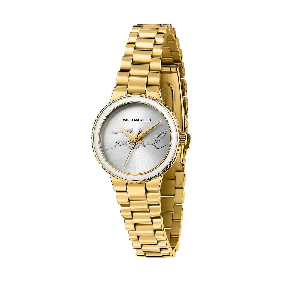 KARL LAGERFELD / カール・ラガーフェルド カイザー - シルバー サンレイ シグネチャー ダイヤル イエローゴールド ブレスレットの公式ECサイト掲載画像