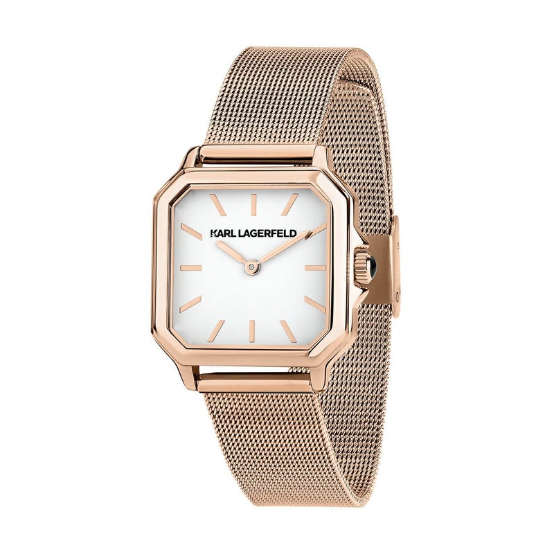 KARL LAGERFELD / カール・ラガーフェルド スクエア クラシック - ホワイト ダイヤル ローズゴールド メッシュの公式ECサイト掲載画像