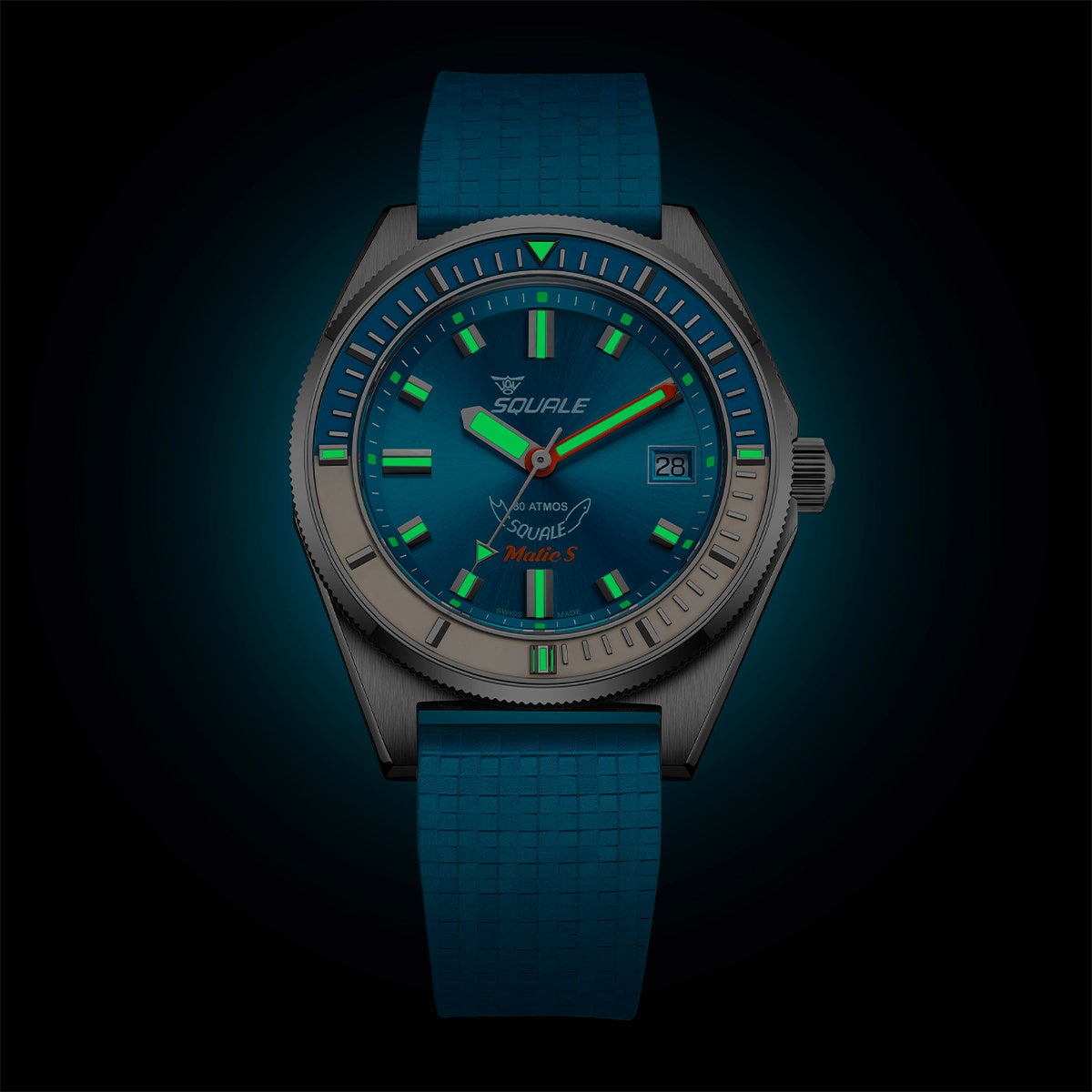 SQUALE / スクワーレ Matic S Light Blue Mosaic rubber メンズ腕時計